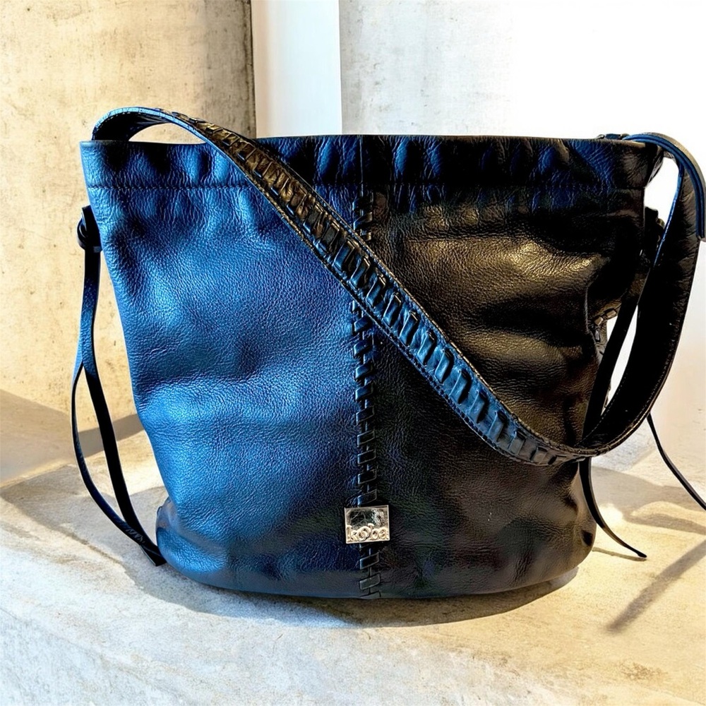 $378 Kooba Whipstitched Leather Bucket Shoulder Bag 13”x11”x5” Black Satchel